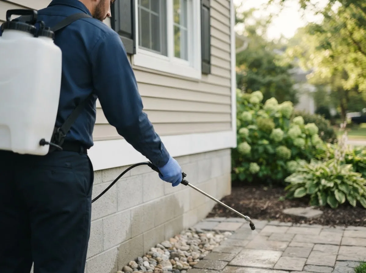 Pest control technician inspecting a home in North Waterboro, ME